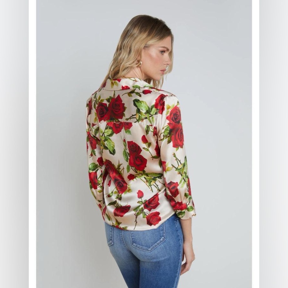 NWT L'Agence Dani Rose Print Silk Button-Up Shirt Blouse - Picture 3 of 5